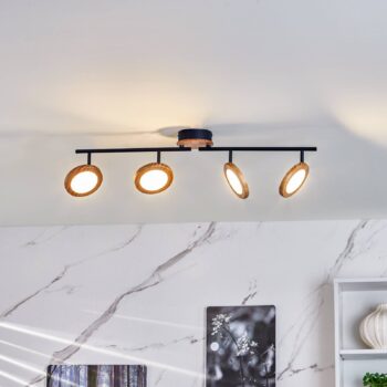 Lindby LED reflektor Manel, drevo, dĺžka 84 cm, 4 svetlá