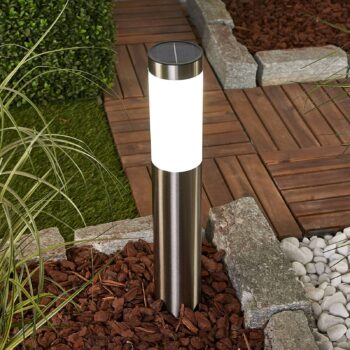 Lindby LED solárna lampa Aleeza, 61 cm, nerezová oceľ, zemný kolík