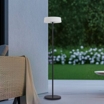 Lindby LED solárna stojacia lampa Samine, čierna, kov, stmievateľná