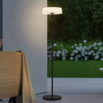 Lindby LED solárna stojacia lampa Samine, čierna, kov, stmievateľná