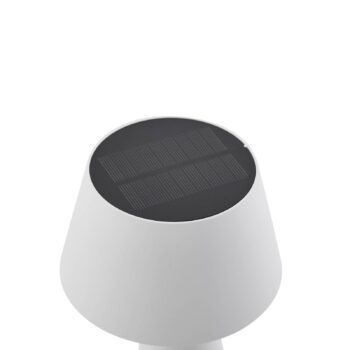 Lindby LED solárna stolová lampa Lirinor, biela, plast, Ø 13 cm