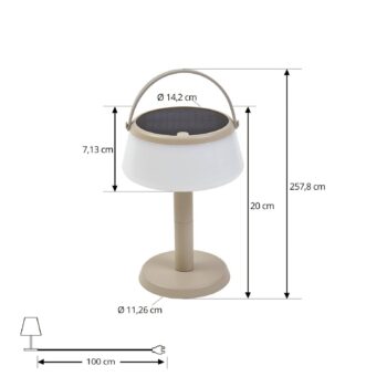 Lindby LED solárna stolová lampa Mikkel, béžová, stmievateľná, 7 cm