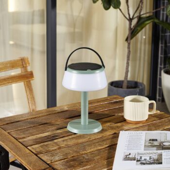 Lindby LED solárna stolová lampa Mikkel, zelená, stmievateľná
