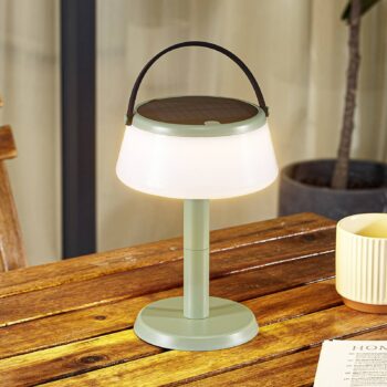 Lindby LED solárna stolová lampa Mikkel, zelená, stmievateľná
