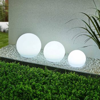 Lindby LED solárne lampy Lago, RGBW, sada 3, gule, zemný hrot