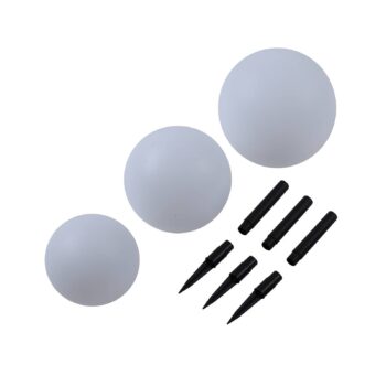 Lindby LED solárne lampy Lago, sada 3 ks, gule, zemný hrot, biela