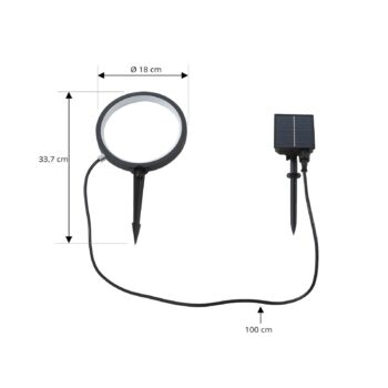 Lindby LED solárne osvetlenie zemného hrotu Syrene, 18 cm, čierna farba,