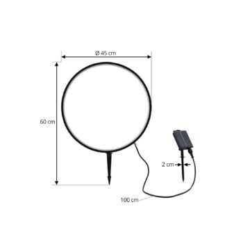 Lindby LED solárne osvetlenie zemného hrotu Syrene, 45 cm, čierna farba, hliník