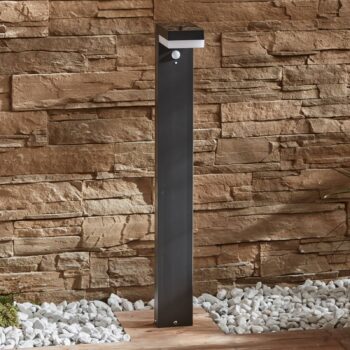 Lindby LED solárne stĺpikové svietidlo Chioma, antracit, senzor