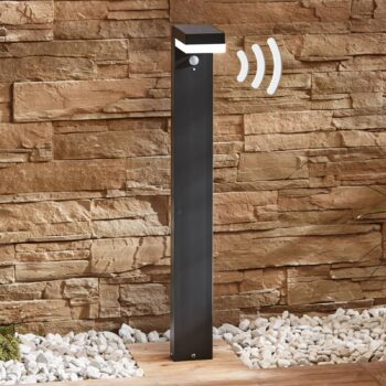 Lindby LED solárne stĺpikové svietidlo Chioma, antracit, senzor
