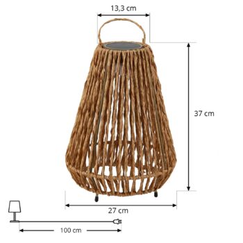 Lindby LED solárne svetlo Amaria, ratan, svetlo, Ø 27 cm