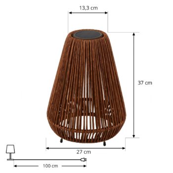 Lindby LED solárne svetlo Amaria, ratan, tmavé, Ø 27 cm