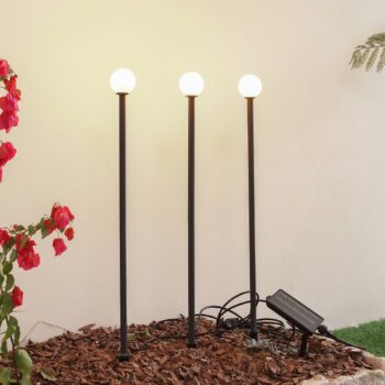 Lindby LED solárne svetlo Freydis, sada 3 ks, čierna farba, 2 000 K