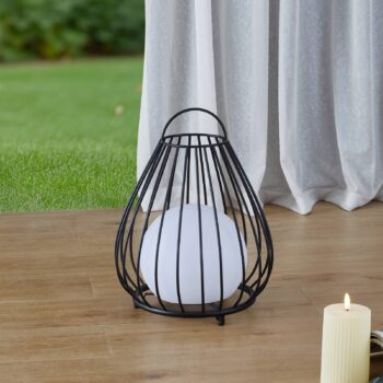 Lindby LED solárne svetlo Kelda, čierna farba, kov, 38 cm, stmiev.