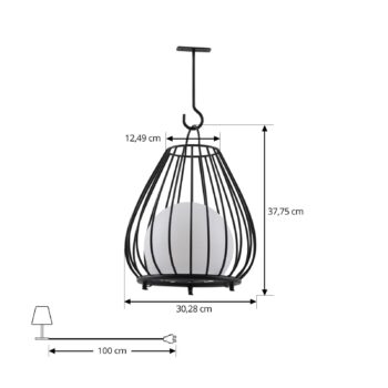 Lindby LED solárne svetlo Kelda, čierna farba, kov, 38 cm, stmiev.