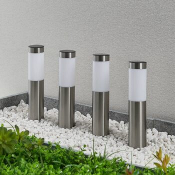 Lindby LED solárne svietidlo, sada 4 ks, zemný hrot, 31 cm, IP44