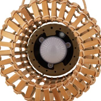 Lindby LED solárne terasové svetlo Amaria, bambus, Ø 18 cm