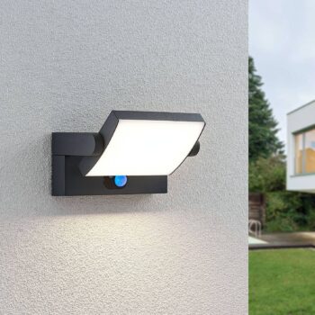 Lindby LED solárne vonkajšie nástenné svietidlo Sherin, antracit, senzor