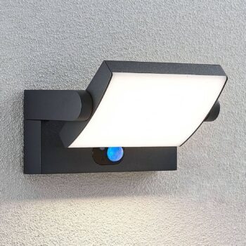 Lindby LED solárne vonkajšie nástenné svietidlo Sherin, antracit, senzor