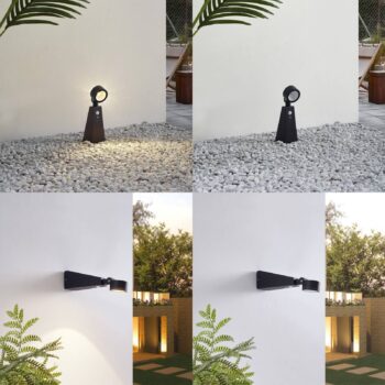Lindby LED solárny reflektor Raide, senzor, čierny, hliník