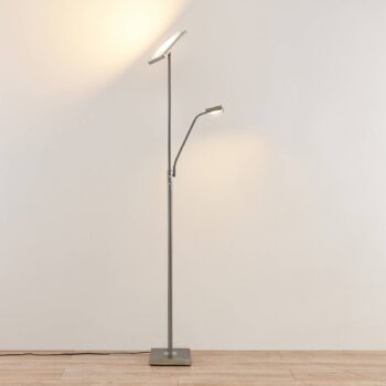 Lindby LED stojaca lampa Sumani, hranatá, niklová, výška 180 cm