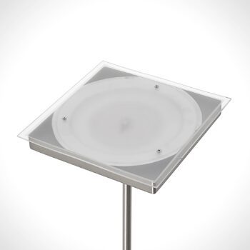 Lindby LED stojaca lampa Sumani, hranatá, niklová, výška 180 cm