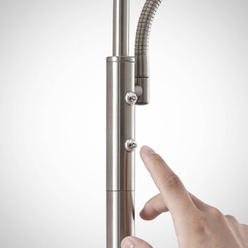 Lindby LED stojaca lampa Sumani, hranatá, niklová, výška 180 cm