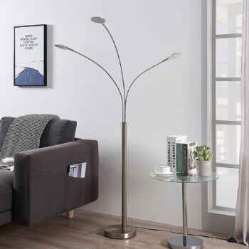 Lindby LED stojacia lampa Anea, 168 cm, 3 svetlá, niklová farba