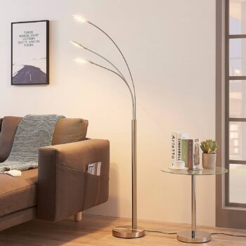 Lindby LED stojacia lampa Anea, 168 cm, 3 svetlá, niklová farba