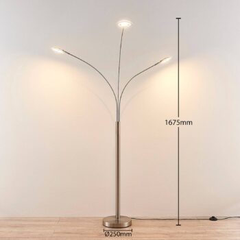 Lindby LED stojacia lampa Anea, 168 cm, 3 svetlá, niklová farba