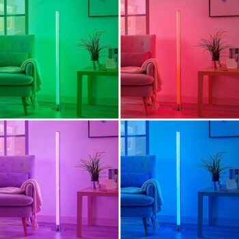 Lindby LED stojacia lampa Hadis, RGB, diaľkové ovládanie, biela, 120 cm