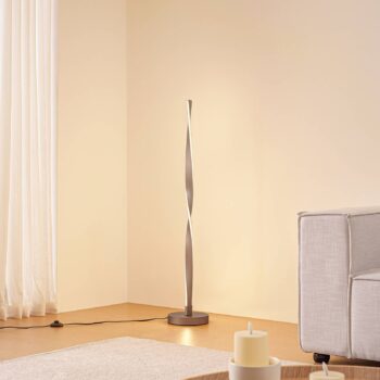 Lindby LED stojacia lampa Jaren, čierna/hnedá, 114 cm, CCT