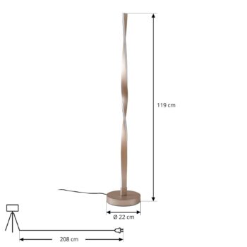 Lindby LED stojacia lampa Jaren, čierna/hnedá, 114 cm, CCT