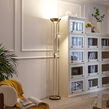 Lindby LED stojacia lampa Josefin, bronzová, svetlo na čítanie, stmievateľné