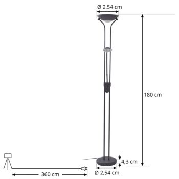 Lindby LED stojacia lampa Josefin, čierna, svetlo na čítanie, stmievateľná
