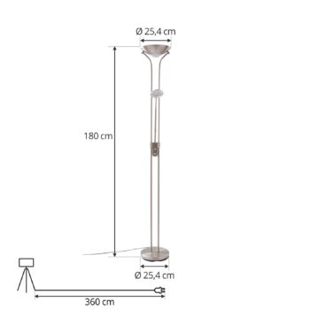 Lindby LED stojacia lampa Josefin, nikel, svetlo na čítanie, stmievateľné