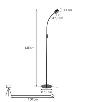 Lindby LED stojacia lampa Maori, 140 cm, čierna, CCT, stmievateľná