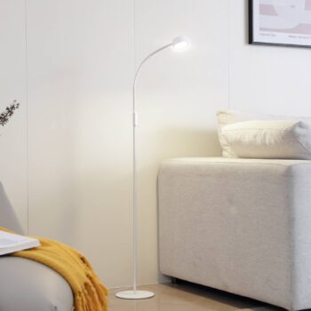 Lindby LED stojacia lampa Maori, biela, kov, CCT, stmievateľná