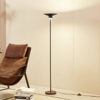 Lindby LED stojacia lampa Norvind, čierna, kov, 1-pl