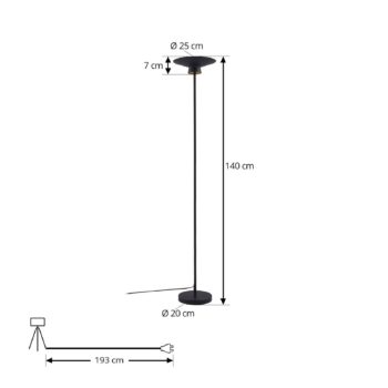 Lindby LED stojacia lampa Norvind, čierna, kov, 1-pl