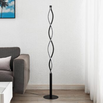 Lindby LED stojacia lampa Welina, čierna, 150 cm, stmievateľná