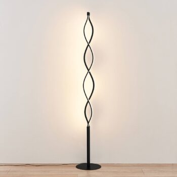 Lindby LED stojacia lampa Welina, čierna, 150 cm, stmievateľná