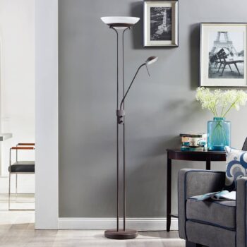 Lindby LED stojacia lampa Yveta, hrdzavá farba, kov, stmievateľná