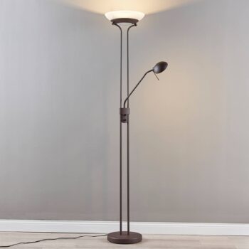 Lindby LED stojacia lampa Yveta, hrdzavá farba, kov, stmievateľná