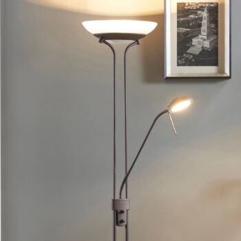 Lindby LED stojacia lampa Yveta, hrdzavá farba, kov, stmievateľná