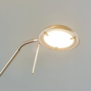 Lindby LED stojacia lampa Yveta, niklová farba, kov, stmievateľná