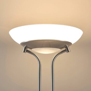 Lindby LED stojacia lampa Yveta, niklová farba, kov, stmievateľná