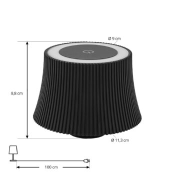 Lindby LED stolná lampa na akumulátor Linor, čierna, USB, dotykový stmievač