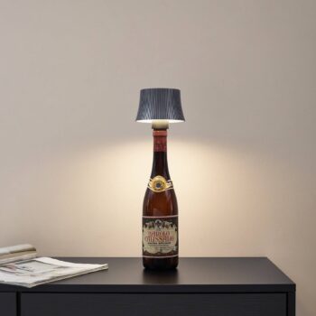 Lindby LED stolná lampa na batérie Linor, dymovo sivá, USB, stmievateľná