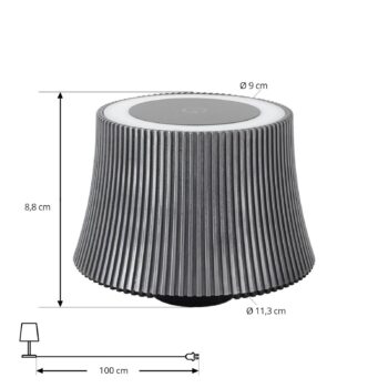 Lindby LED stolná lampa na batérie Linor, dymovo sivá, USB, stmievateľná